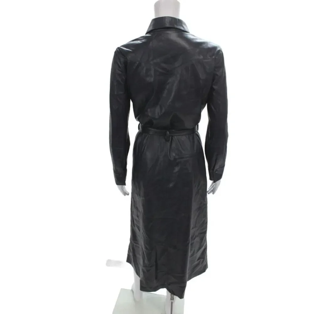 Nanushka Womens Trench Coat Black Collared Long Sleeve Full Length Size M